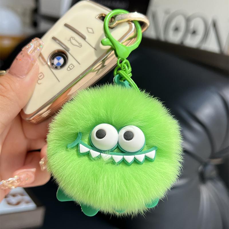 Fluffy Rabbit Fur Pompon Keychain Cute Mini Phone Pendant Plush Ball Car Keyrings For Handbags Decoration Backpack Accessories