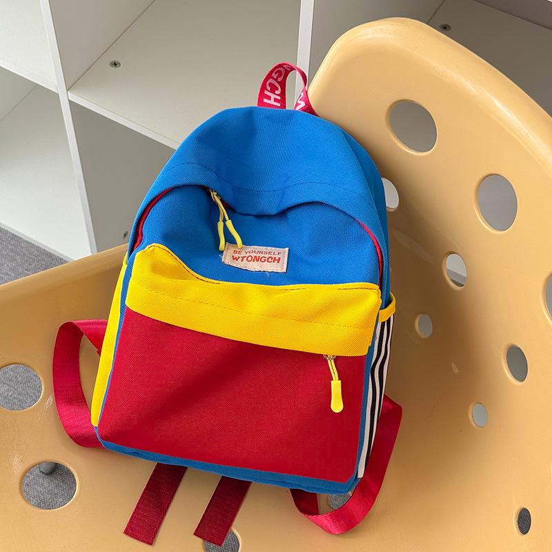 Kids' Candy Color Lightweight Backpack - Fashionable Color Block Design for Kindergarten Boys and Girls