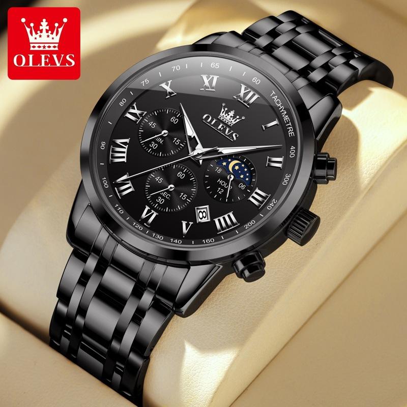 OLEVS Luxury Quartz Watch For Men Roman Scale Moon Phase Chronograph Man Watches Waterproof Luminous Calendar Wrist Watch