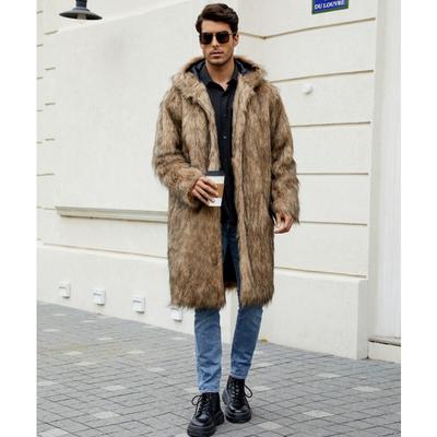 Cappotto Lungo da Uomo con Cappuccio in Ecopelliccia Aperto Davanti Giacca Calda