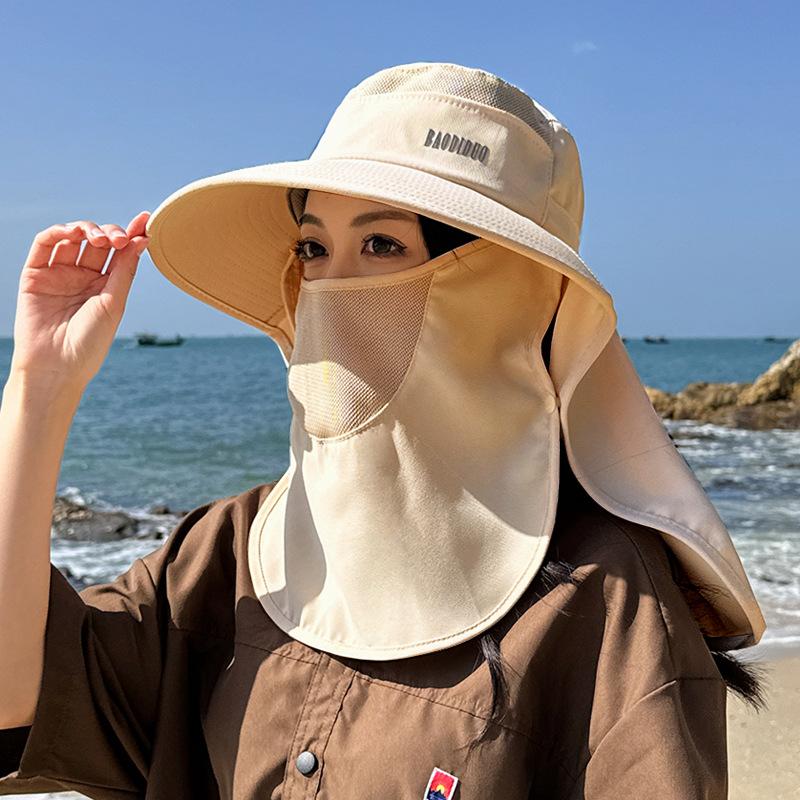 8458 Spring and summer fashion sunscreen hat big brim shawl face covering fisherman hat with ponytail hole sun hat children