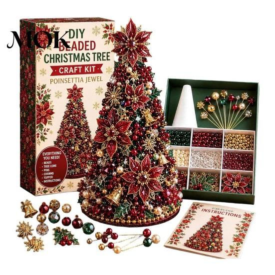 Beaded Tree Craft Kit DIY Christmas Beading for Adults Beginners, Handmade 3D Ornament with Full Relaxing Activity Tools And Plastic Beads Desktop