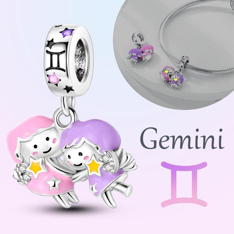 Copper Charms Luminous 12 Constellations Pisces Aquarius Aries Pendants Fit Original Pan Bracelet Diy