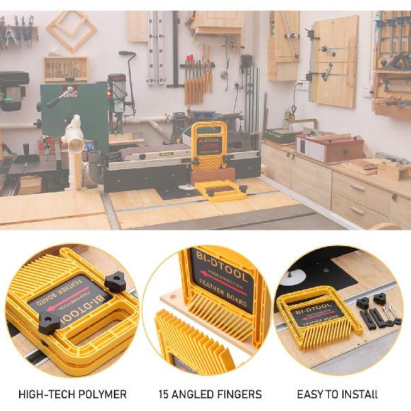 Featherboards, Adjustable Woodworking Safety Device Feather-Loc for Table Saws Band Saws Router Tables Fences Woodworking Tools, 6.3 Inch Extended