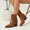 Supply Autumn and Winter Fashion High Heel Belt Buckle Large Size Pointed Thick Heel Western  Boots