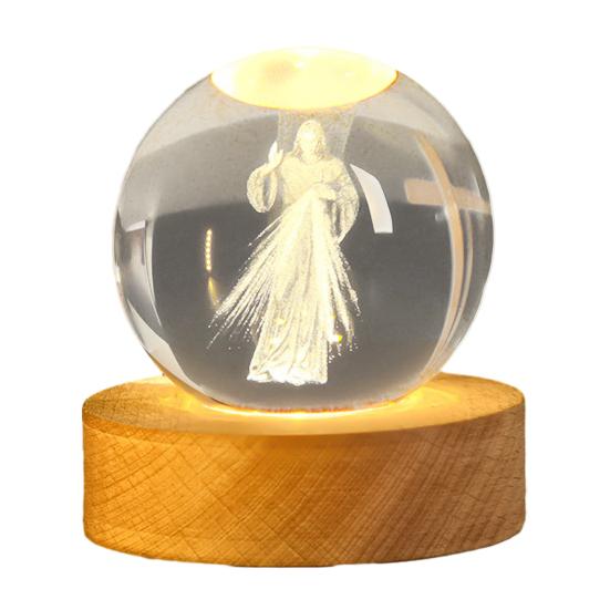 3D Hands Prayer Faux Crystal Ball with Wooden Base Clear Engraved Prayer Hand Ball Night Light Religious Christian Gifts for Women Men
