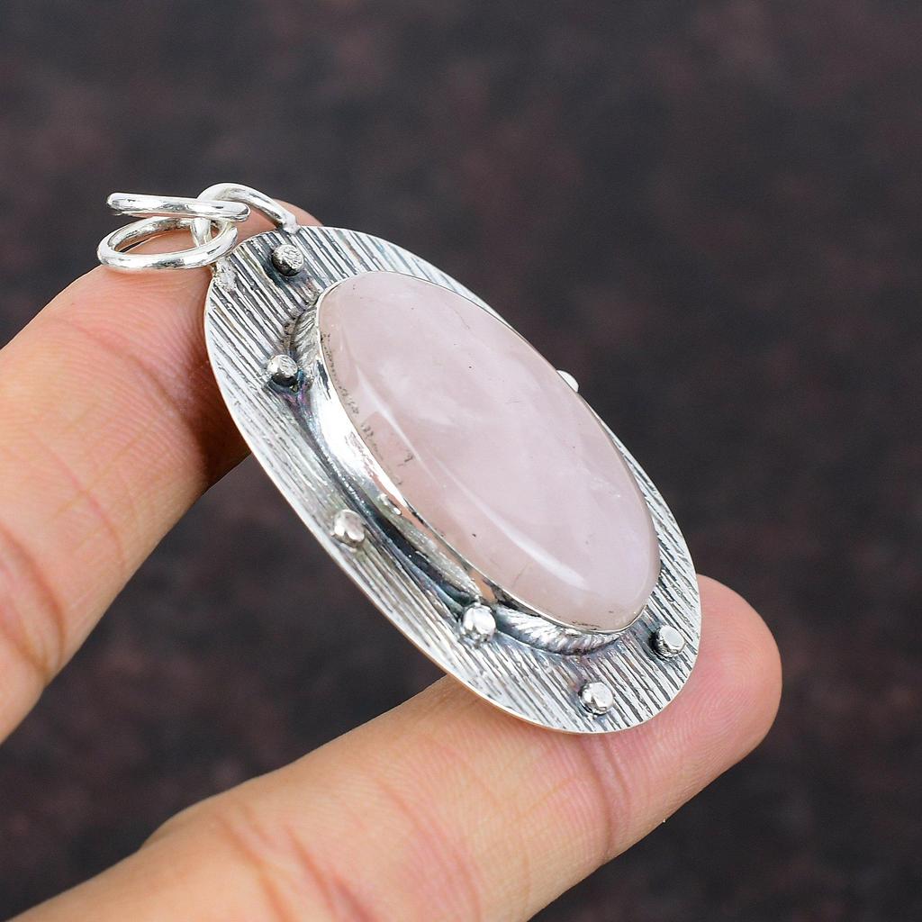 Rosenquarz-Anhänger, natürlicher Edelstein-Anhänger, 925er-Sterlingsilber-Anhänger, wunderschöner handgefertigter Anhänger, stilvoller Schmuck, neuestes Design-Anhänger