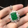 Jewelry Simulation Emerald Colored Treasure Pendant Retro Micro-Inlaid Zircon Women'S Necklace Pendant