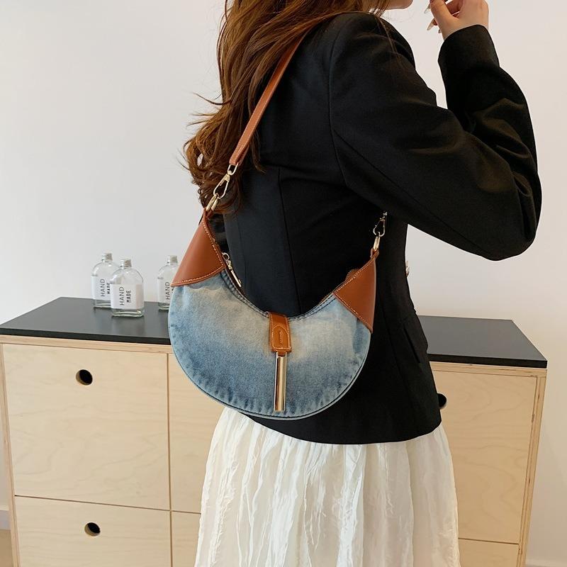 Autumn and winter small bag women's new contrasting color versatile shoulder underarm bag fashion denim dumpling messenger bag