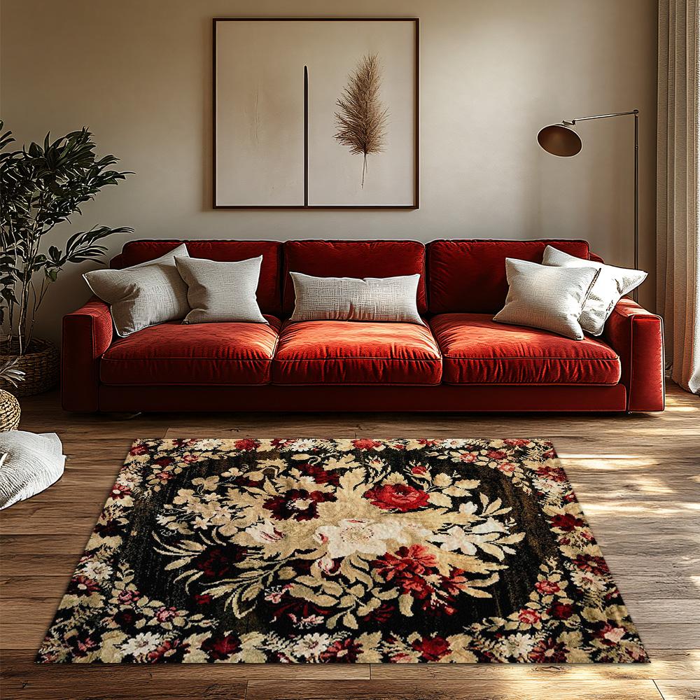 Vintage Floral Area Rug Non Slip Washable Indoor Outdoor Doormat Home Decor Farmhouse Entryway Carpet Floor Mat Living Room Deco