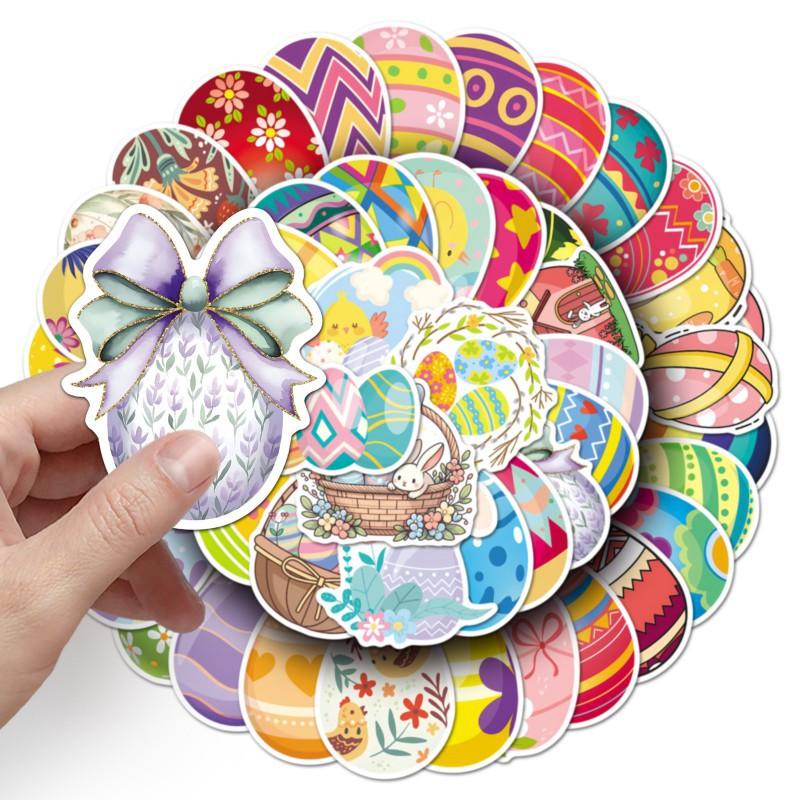 50 Easter Egg Stickers Colored Cartoon Graffiti Waterproof Decorative Hand Ledger