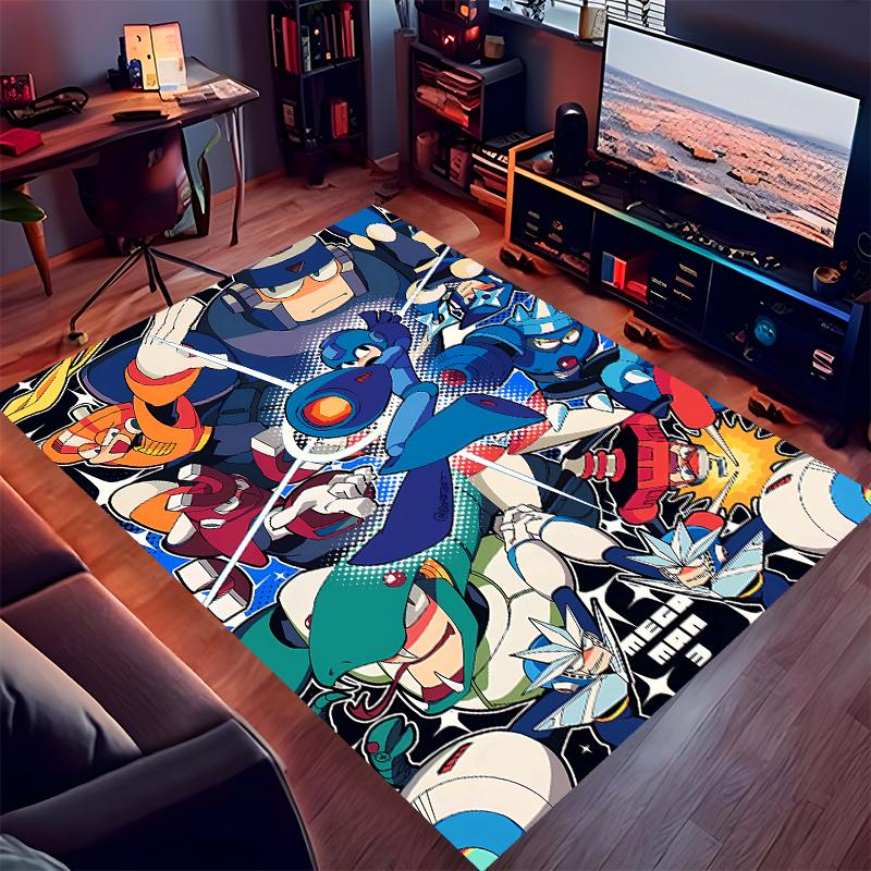 1pc Cartoon Rockman Game Megaman1 Print Area Rug - Soft, Washable Non-Slip Indoor Mat for Office Chairs, Living Room, Home Office Decorative Rug