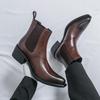 Bottes Chelsea en Cuir pour Homme Grande Taille à Bout Pointu avec Semelles Épaisses et Talons Hauts - Bottines Courtes Augmentant la Hauteur Style Britannique.