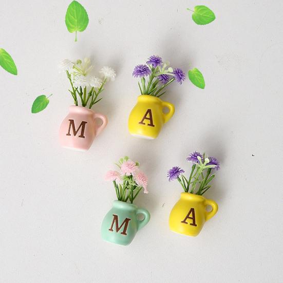 Mini Ceramic Vase Refrigerator Magnet with Fake Flower DIY MAMA MOM Letter 3D Miniature Flower Vase Fridge Magnet Decoration Mother's Day Gift