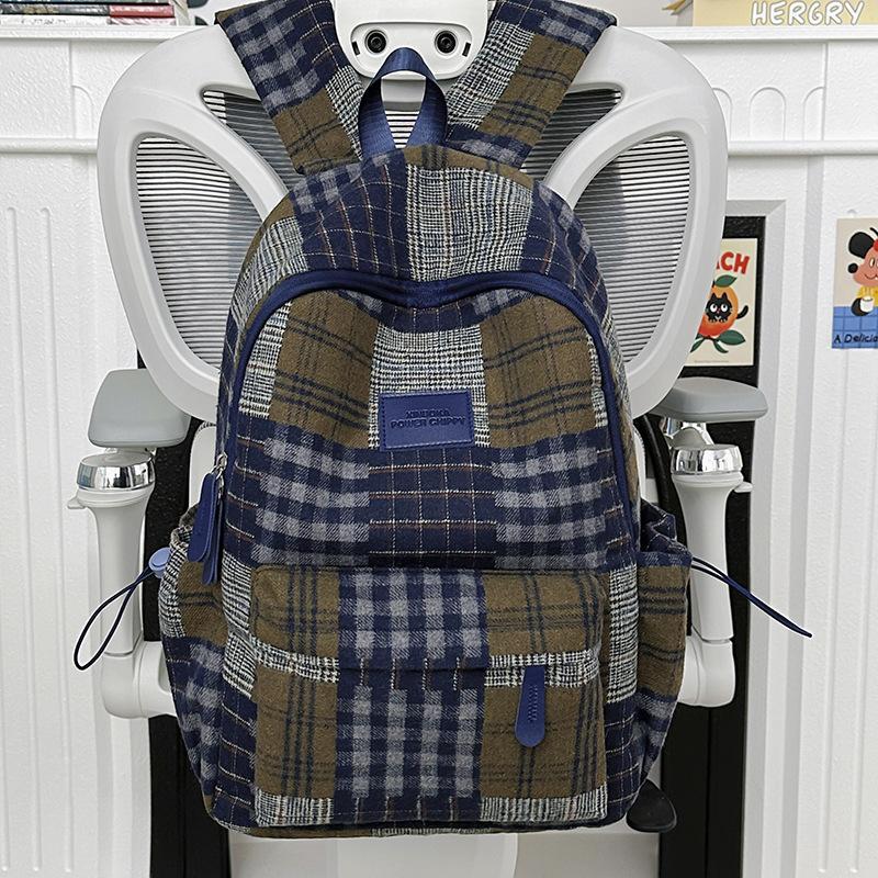 Sac à dos à carreaux rétro pour femme Sac d'école pour étudiant