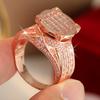Luxury Inlaid White CZ Women's Ring Elegant Gold Color Geometry Daily Wear Party Jewelry Anniversary Gift