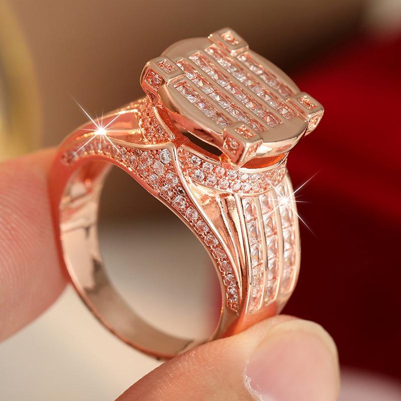 Luxury Inlaid White CZ Women's Ring Elegant Gold Color Geometry Daily Wear Party Jewelry Anniversary Gift