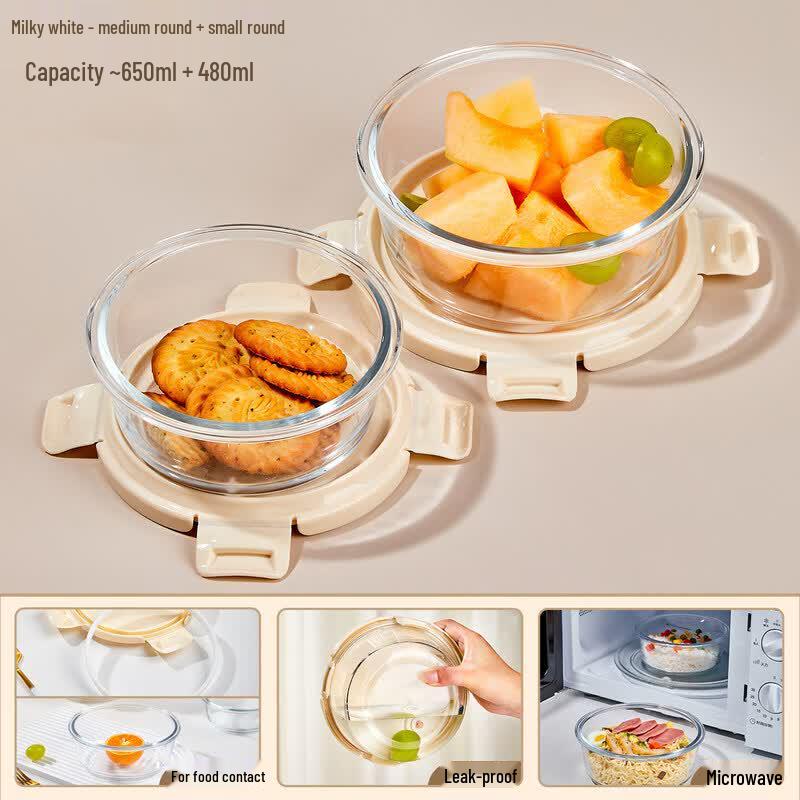 Qiwai Round Glass Microwave Safe Lunch Box