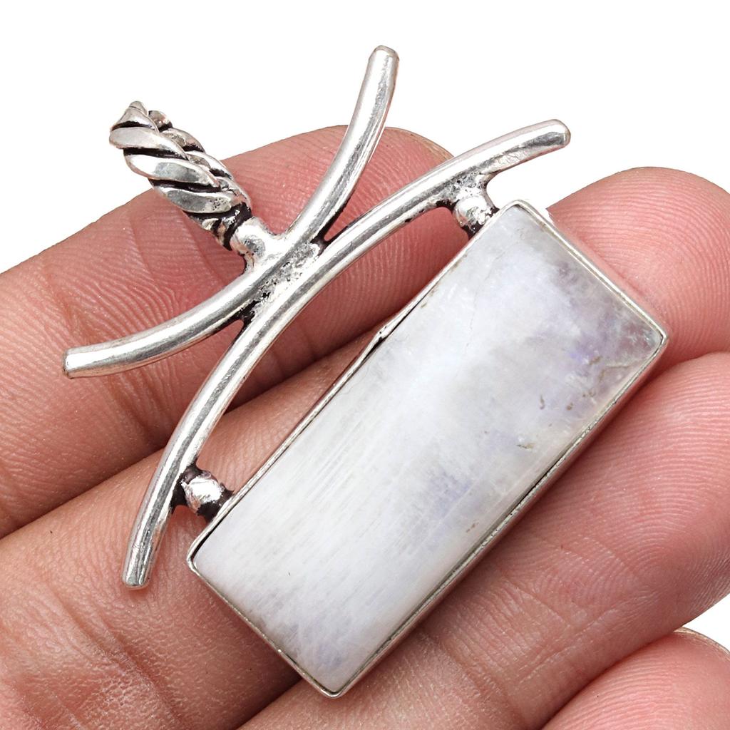 Moonstone Gemstone Handmade Women's Unisex Silver Jewelry Pendant 1.5