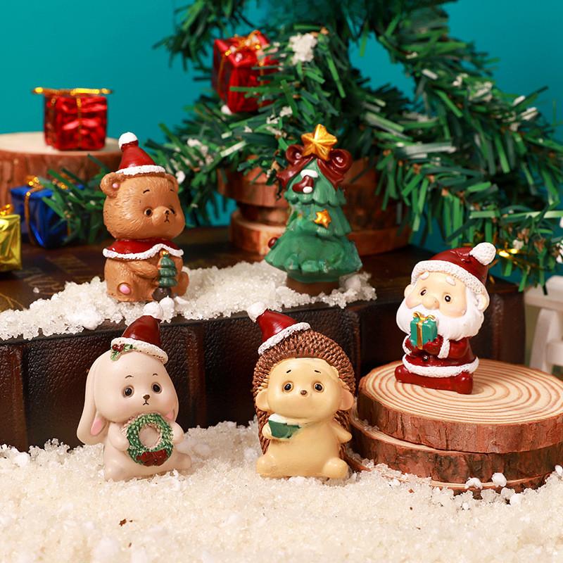 Christmas Animal Resin Decoration Set Santa Claus Tree Ornament For Kids Gift