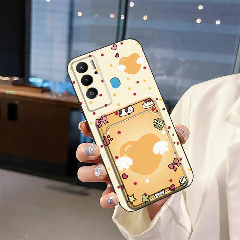 Card sleeve TPU Phone Case For Tecno Pova Neo Cartoon Silicone Shockproof Card bag Cute Fashion Design Card slot Cover