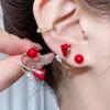 111 Silver Needles, a Multi-wear Red Tulip Earring Temperament New Rear-hanging Pearl Stud Earrings, Flower Earrings.