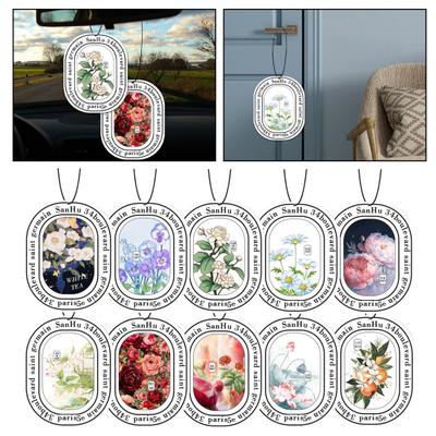 10 Adet Araba Kokusu Ahşap Kolye Zarif Desen Çevre Dostu Kullanımı Güvenli Çiçek Baskılı Araba Parfümü Asılı Aksesuarlar