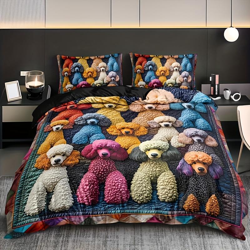 Colorful Teddy Dog Toy Animal Quilt Cover Set 1 Quilt Cover+2 Pillowcases High-Definition Printing For Home And Dormitory