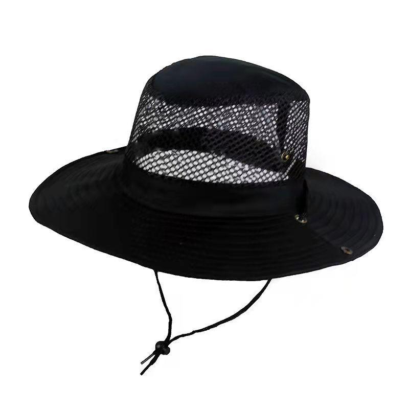 Wide Brim Mesh and Fabric Panama Style Bucket Hat for Outdoor Activities