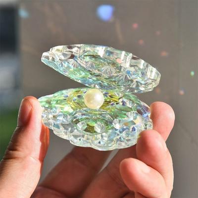 Reflexní Křišťálová Mušle s Perlou Perlový Škeble Ozdoby Odolná Křišťálová Figurka Mušle Sběratelský Lapač Slunce