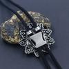 Western Cowboy Braided Rope Bolo Tie Necklace with Sun Turquoises Stone Pendant Jewelry Necktie Chain for Men and Women