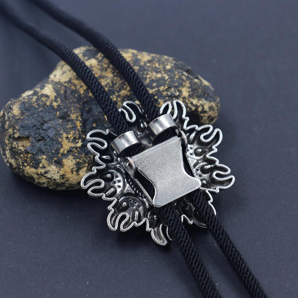 Western Cowboy Braided Rope Bolo Tie Necklace with Sun Turquoises Stone Pendant Jewelry Necktie Chain for Men and Women