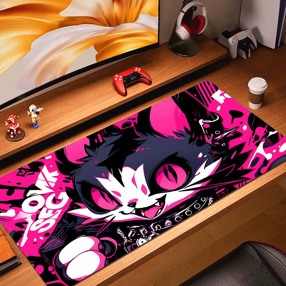 Gaming Mouse Pad Kawaii Punk Cat Large Gamer Mousepad Computer Desk Mat Mouse Mat Big Rubber Keyboard Pads Gaming Mats xcm