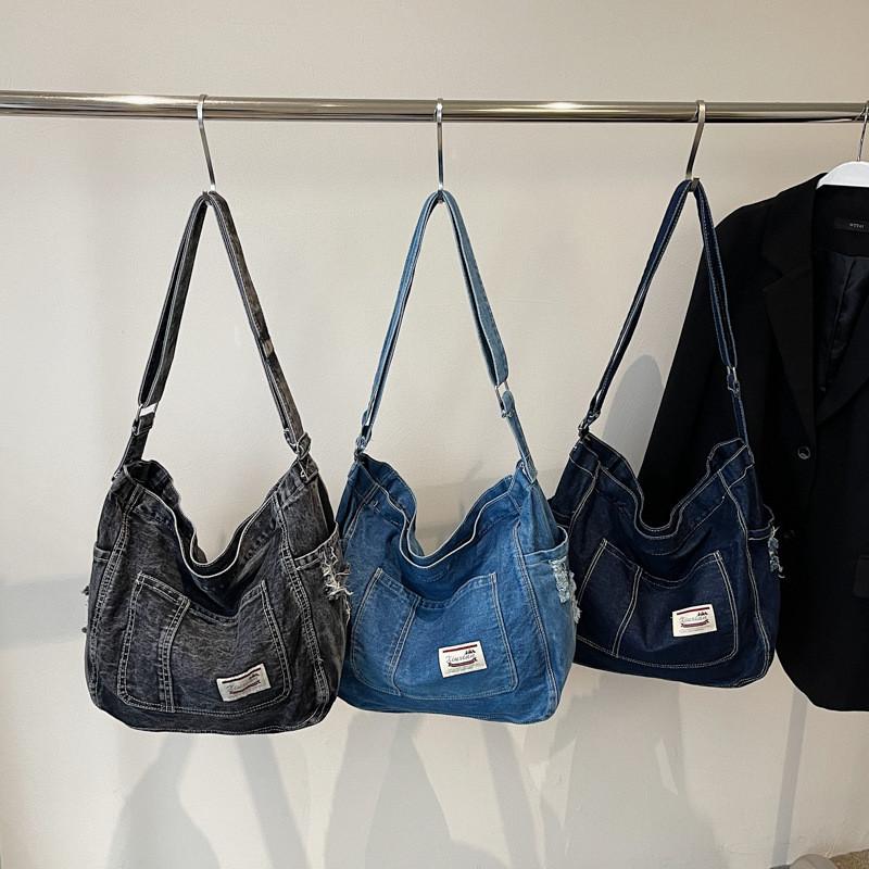 Denim Student Satchel Bag With Large Capacity For Daily Use