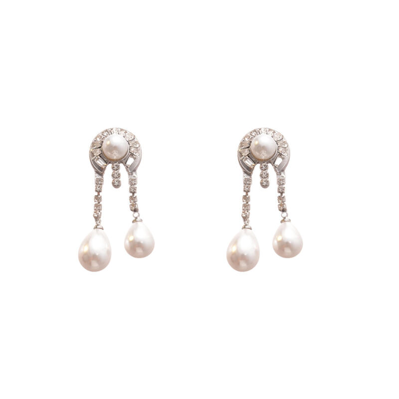 Luxury Geometric Circular Rhinestone Earrings for Women Ladies Imitation Pearl Water Droplet Tassel Earrings Jewelry Accessories