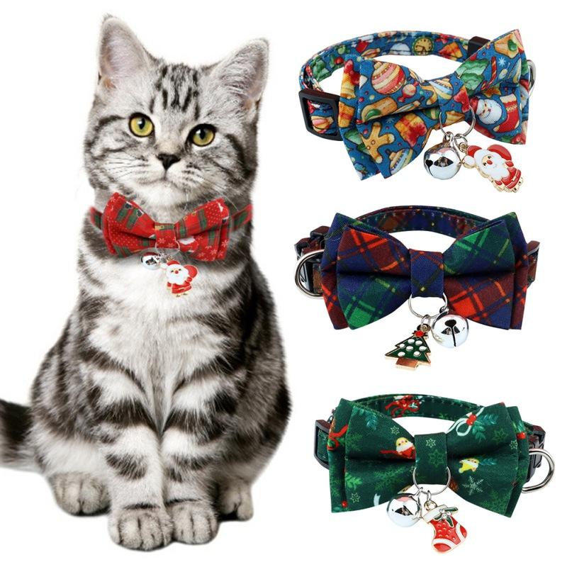 Adjustable Christmas Pet Collar with Bell and Bow for Small Dogs Cats Festive Party Costume Accessories 2026 New Year Gifts