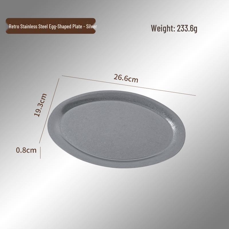 Retro Japanese Egg-Shaped 304 Stainless Steel Tableware Plate - Distressed Oval BBQ Cafe Tray