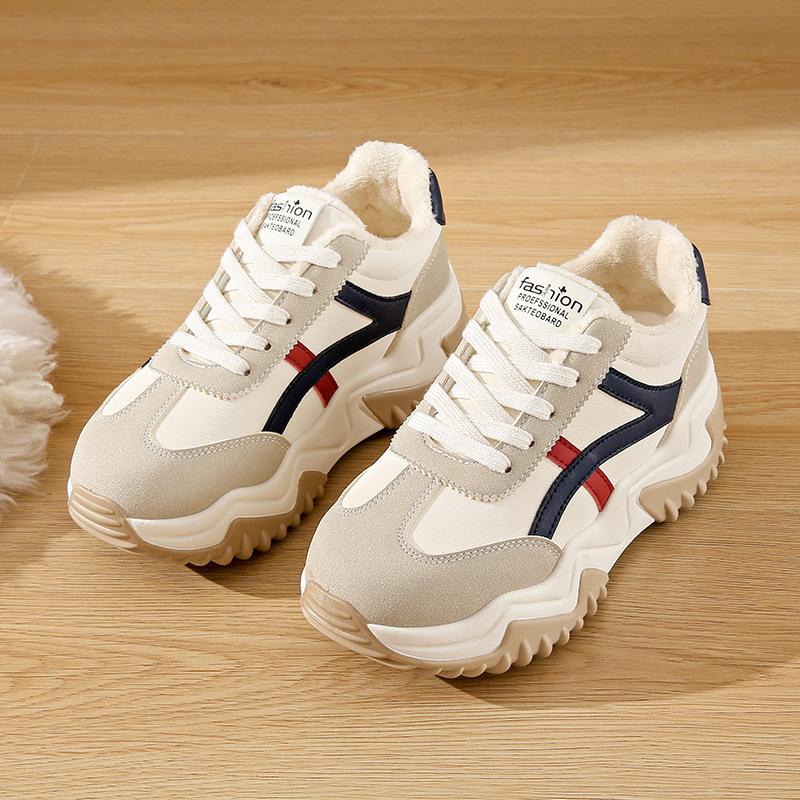 Fleece sports Forrest Gump shoes women's 2025 new versatile student running foreign style white shoes trendy warm casual shoes