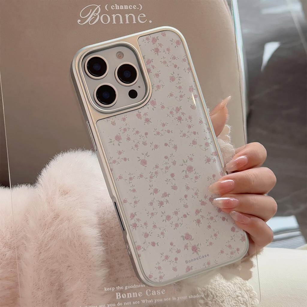 Pink Rose Floral Case Suitable for Apple 15 Pro Max, iPhone 16, 17 Electroplated, 14 Korean Style, Huawei