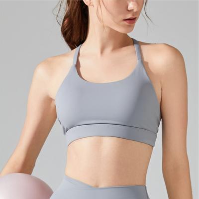 Lycra Sports Underwear Nude Yoga Bra Without Steel Rim Thin Strap Fitness Top Neck Beauty Back Strap Chest Pad