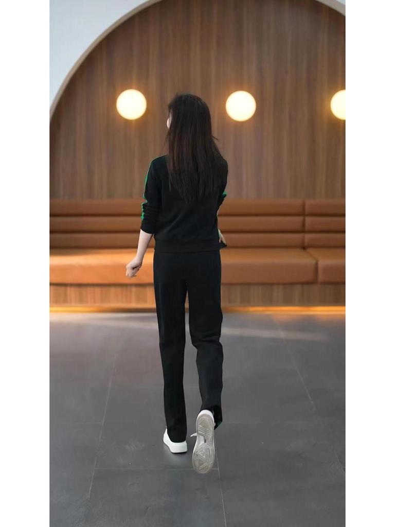 Women's Spring/Autumn 2025 Fashionable Slim Fit Stand Collar Sweater & Wide-Leg Pants Two-Piece Set