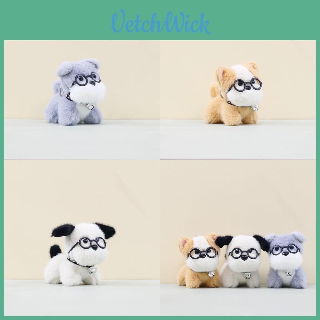 Cute Stuffed Dog Keychain With Glasses Fluffy Plush Toy For Bags And Keyring Accessories