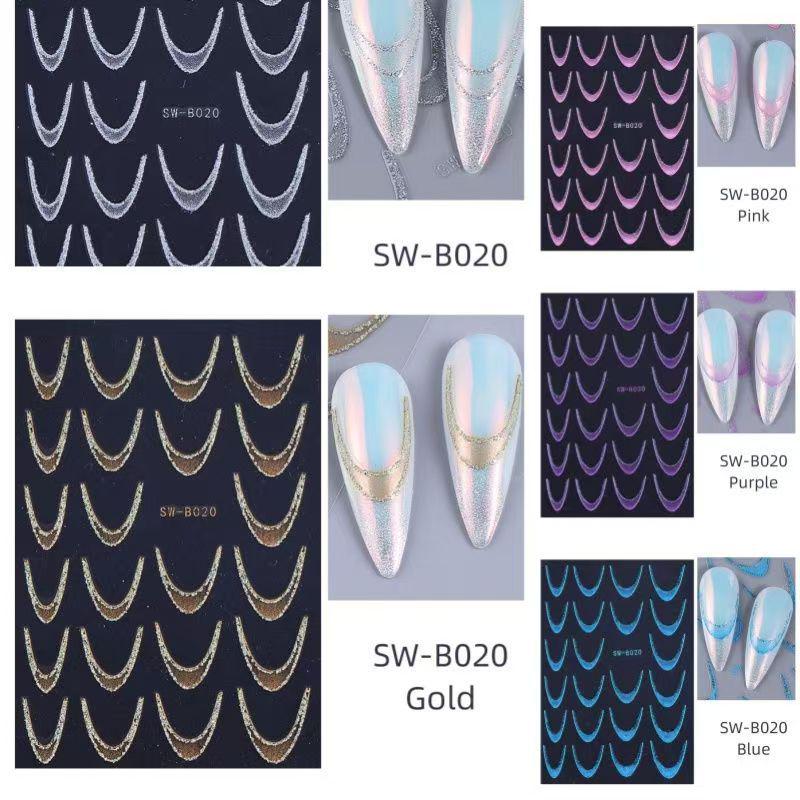 

Gold & Silver Glitter Gradient French Nail Stickers - Blue & Pink Smile Line Designs