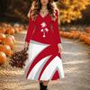 Halloween Women's Gradient Solid Print Midi Dress A Line Dress Vacation Casual Daily Regular Fit  Long Sleeve V Neck Black  Spring Fall