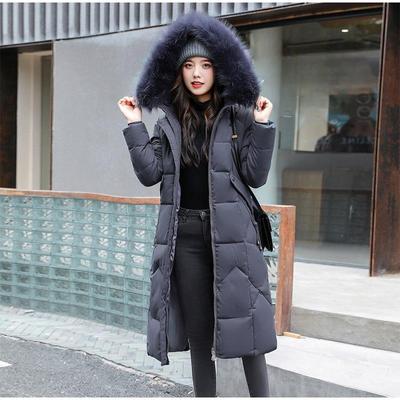 Women Winter Long Down Jacket Thicken Fur Collar Hooded Zipper Warm Snow Wear Woman Padded Coat