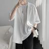 Men's Black Textured Short Sleeve Blazer Oversized Double Breasted Casual Suit Jacket