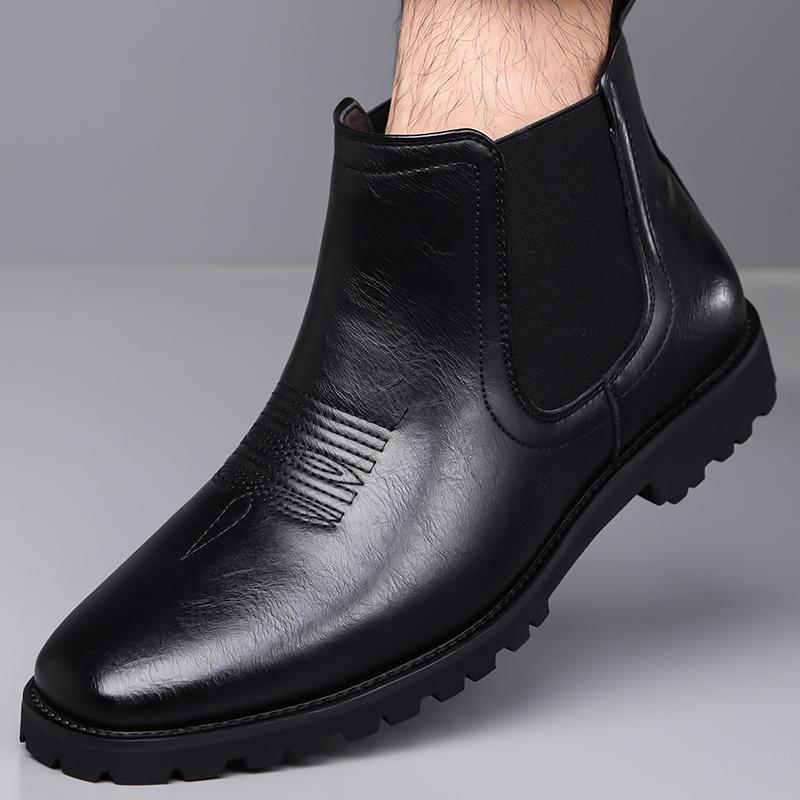 Men’s Chelsea Motorcycle Boots Western Boots Black Brown Short Leather Boots Casual Street Style Cool Ankle Boots Plus Size