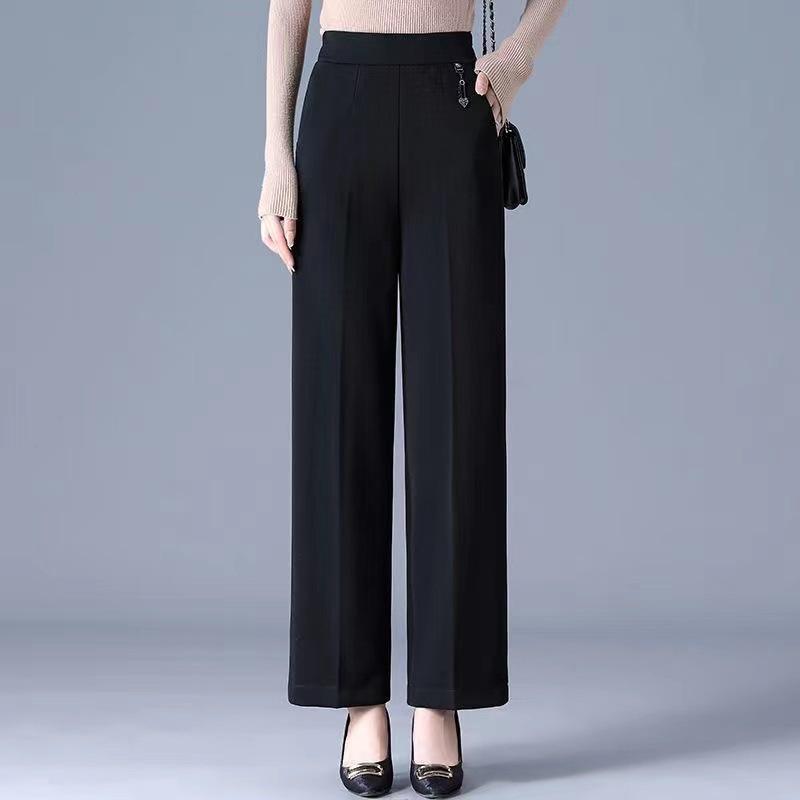 Elastic High-Waist Wide-Leg Pants for Middle-Aged and Elderly Women - Spring & Autumn Casual Plus Size