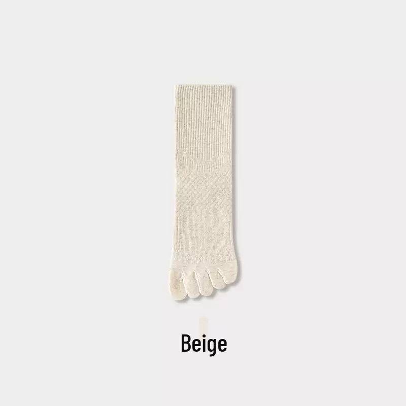 Women's Mid-Tube Five-Toe Socks - Trendy, Antibacterial, Anti-Odor, Anti-Pilling, Breathable, Sweat-Absorbent Color-Spun Yarn.