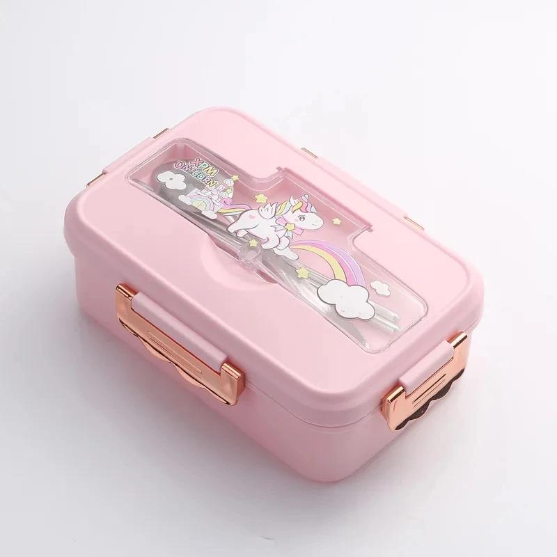 3Grids Bento Box Cute Animal Shape Sandwich Snack Food Container with Spoon Chopstick Portable Leakproof Lunch Box for Children
